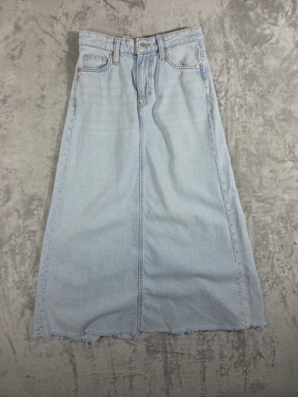 H&M Feather Soft Maxi Denim Skirt Raw Hem XS